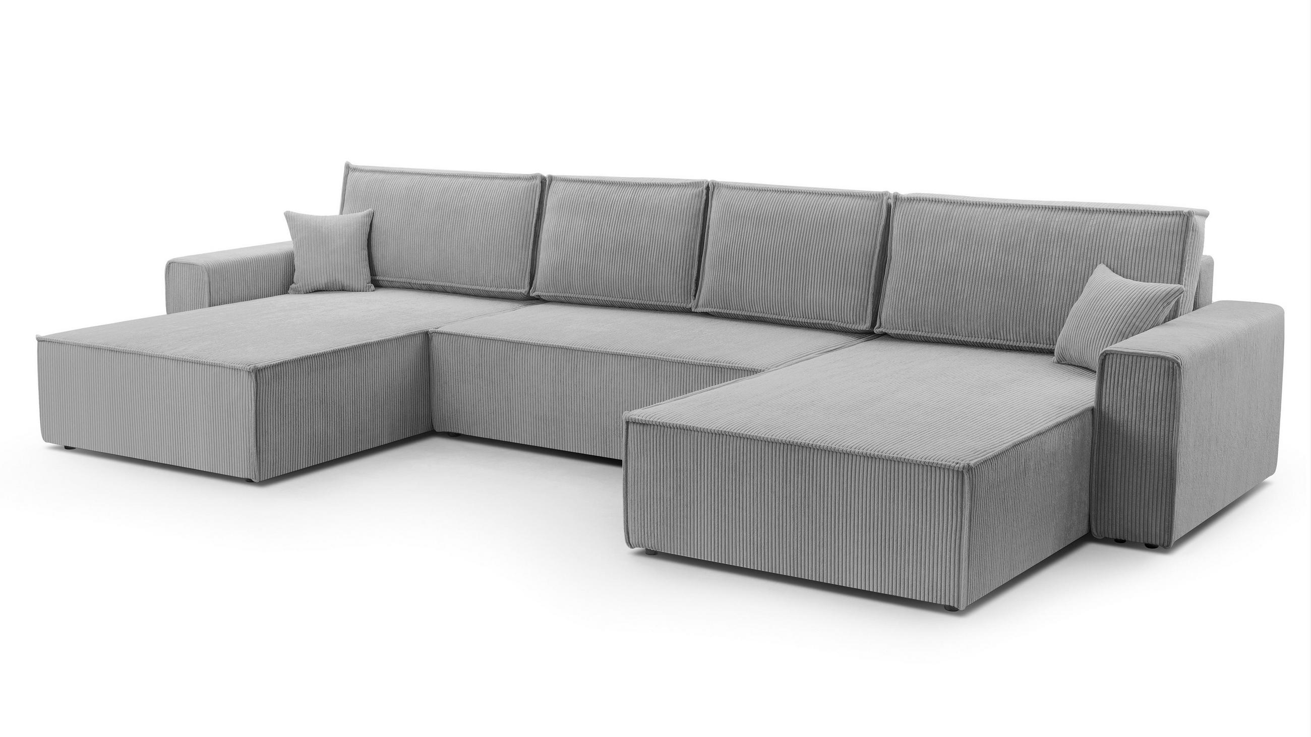 WOHNLANDSCHAFT Cedria Hellgrau 389/145/85 cm mit Schlaffunktion - Hellgrau/Schwarz, Kunststoff/Textil (389/85/145cm) - AX Living