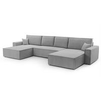 WOHNLANDSCHAFT Cedria Hellgrau 389/145/85 cm mit Schlaffunktion - Hellgrau/Schwarz, Kunststoff/Textil (389/85/145cm) - AX Living