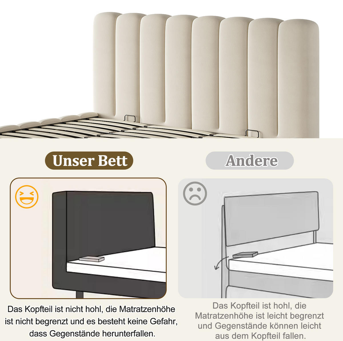 POLSTERBETT 180/200 cm in Beige mit Samtbezug und Stauraum - Beige, Textil (180/200cm) - Flora Grace