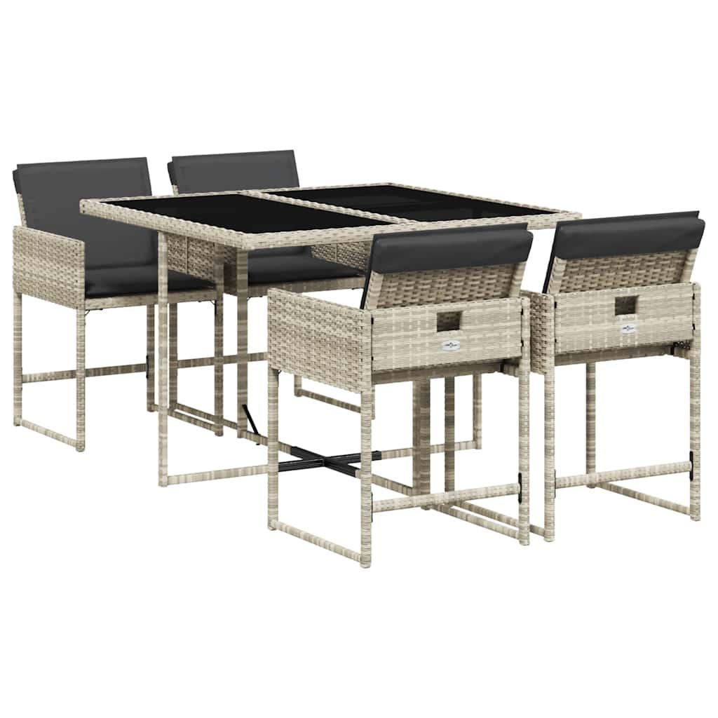 GARTEN-ESSGRUPPE 5-teilig Mit Kissen Hellgrau Poly Rattan - Grau, Kunststoff - vidaXL