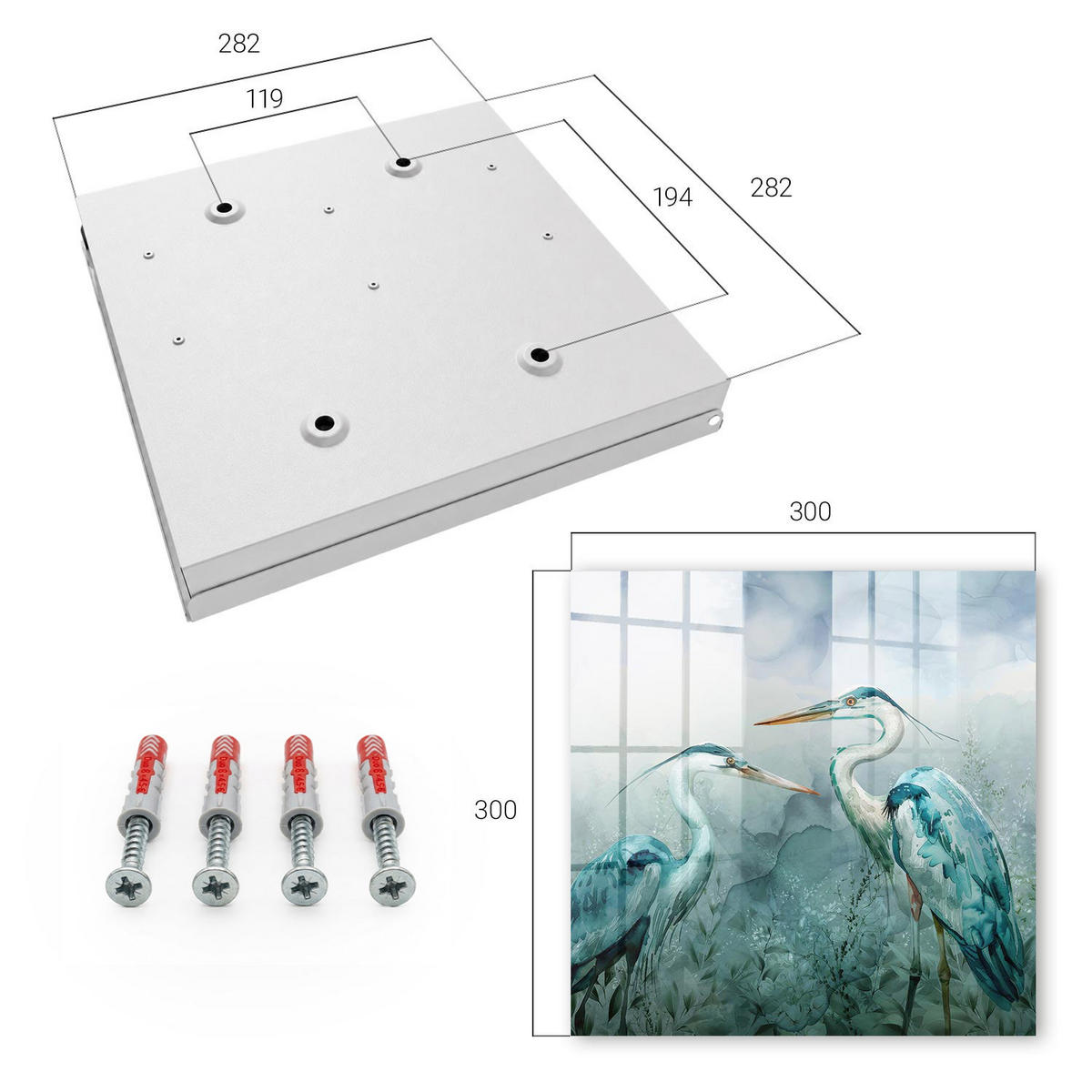 SCHLÜSSELBOX Weiß 30x30 cm – Türöffnung nach rechts - Wasserreiher - Grün, Metall (30/30/5cm) - TULUP