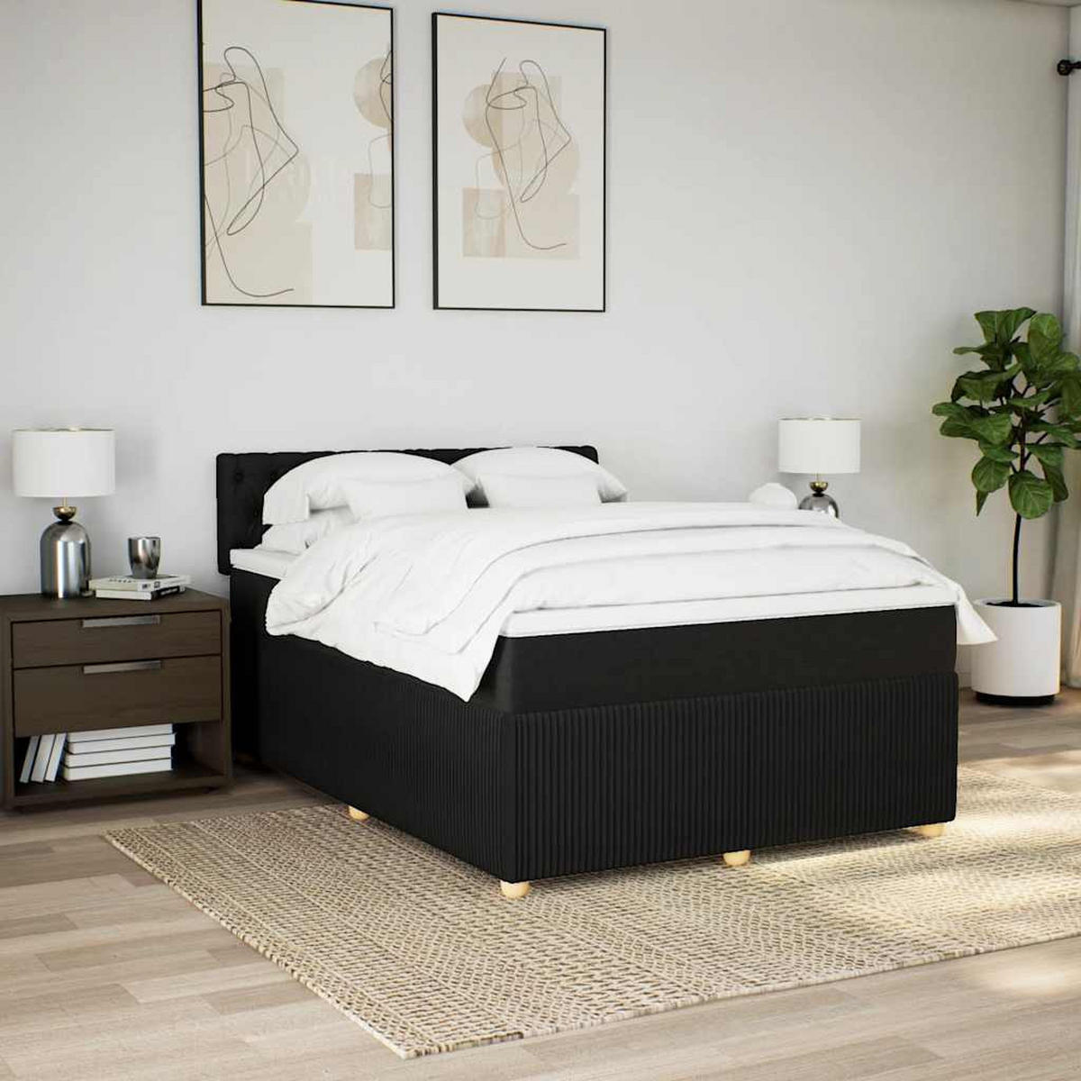 BOXSPRINGBETT 160/200 Cm Schwarz Gewebe - Schwarz, Textil (160/200cm) - vidaXL