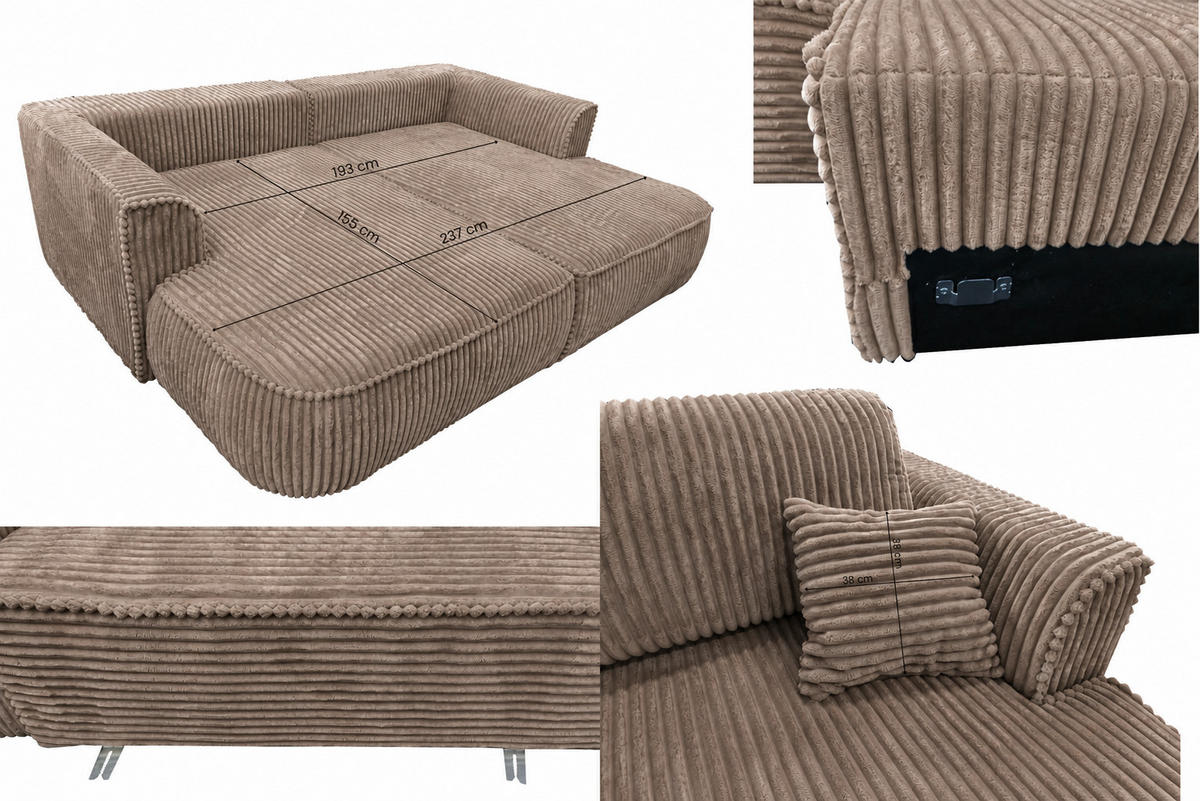 BIGSOFA COZI, Cappuccino mit Cordbezug - Cappuccino, Kunststoff/Textil (240/87/180cm) - KS Home Concept