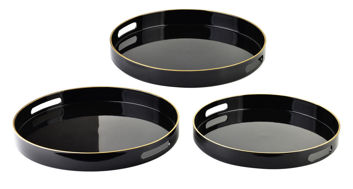 SERVIERTELLER Blanche Schwarz 3er Set 38/38/4cm Plastik - Schwarz, Kunststoff (38/4/38cm) - Mondex