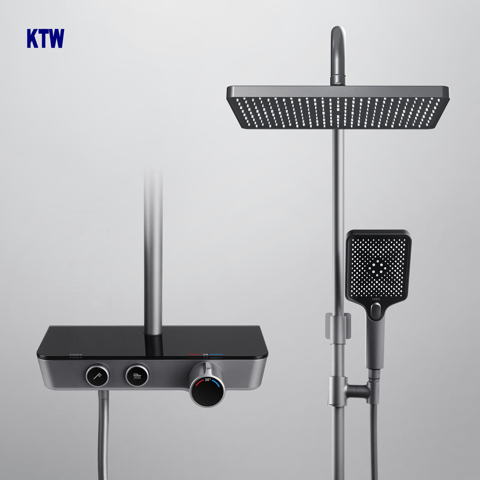 ÜBERKOPFBRAUSESET mit Armatur Thermostat und Ablage Anthrazit - Anthrazit, Metall (36/106.6/48.7cm) - EMKE