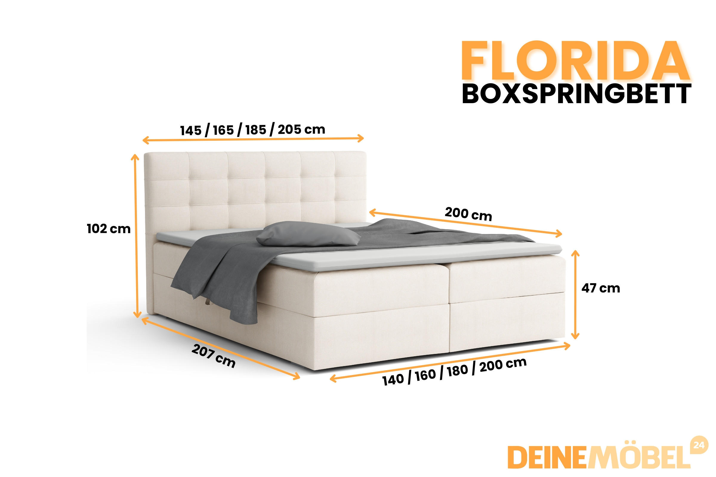Thumbnail - Deine Möbel 24 Boxbett, Creme, Holzwerkstoff, Holz, Textil, H3, 140x200 cm, Schlafzimmer, Betten, Boxspringbetten