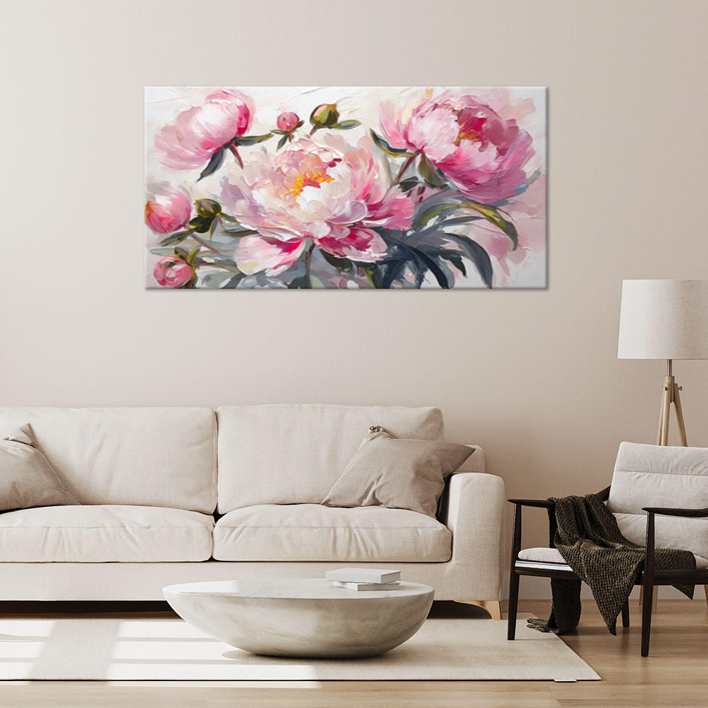 LEINWANDBILD Rosa Pfingstrosen Blumen 120x60cm - Rosa, Textil (120/60cm) - Feeby