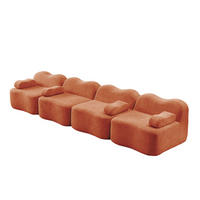 SOFA in Orange aus Samt mit Wellenform und tiefem Sitzkomfort - Orange, Textil (98/70/384cm) - Flora Grace