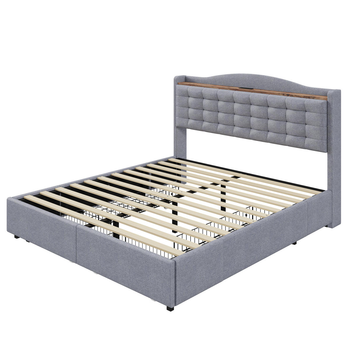 POLSTERBETT 160/200 cm mit 4 Schubladen und USB-Anschluss in Grau - Grau, Textil (160/200cm) - BEAOK
