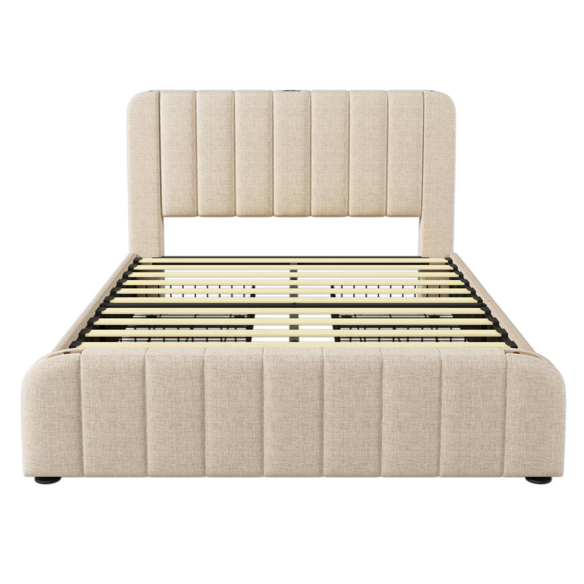 POLSTERBETT aus Leinenstoff 140x200 cm Beige mit 4 Schubladen, USB- und USB-C-Anschluss - Beige, Textil (140/200cm) - IVMEU