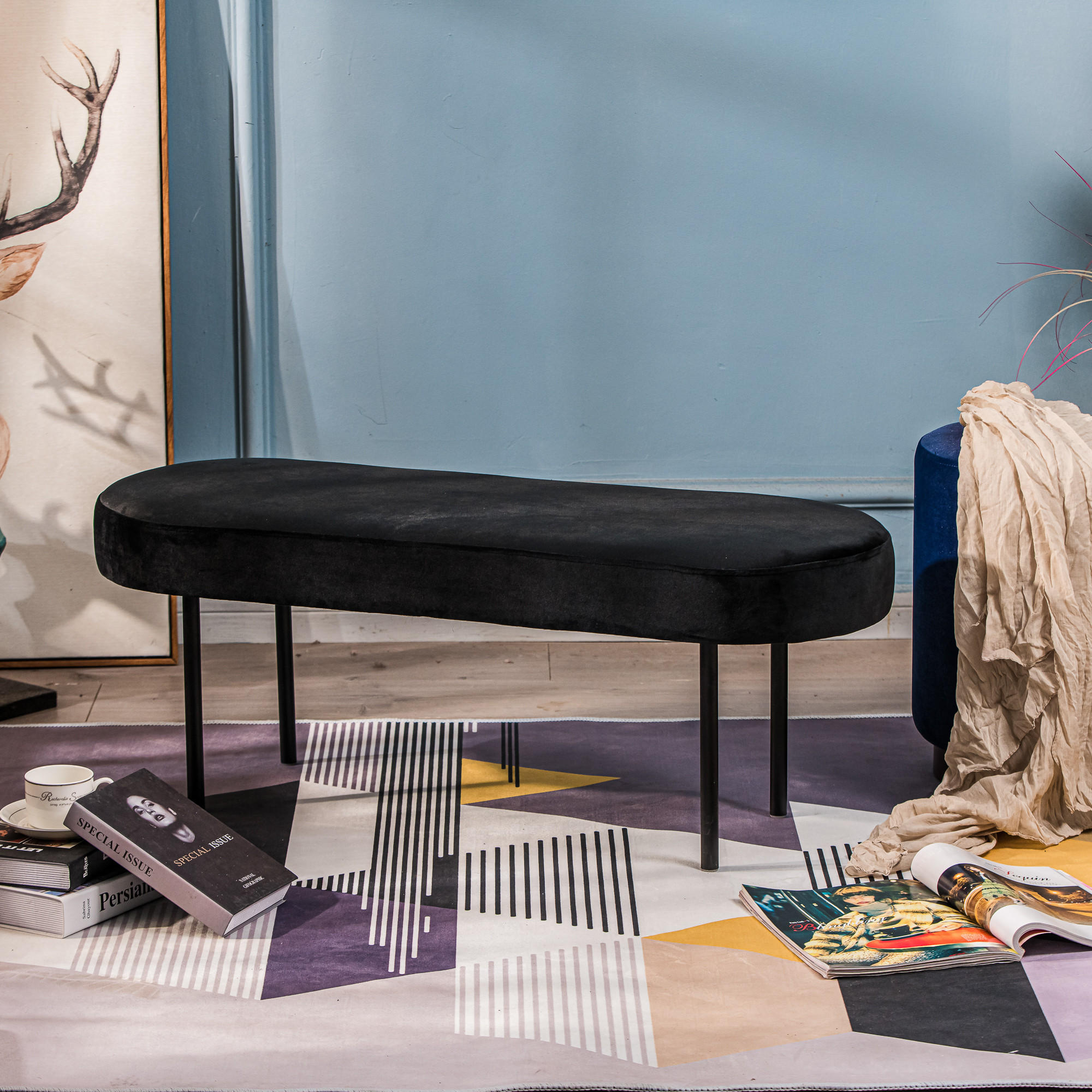 Thumbnail - Nordlys Sitzbank, Schwarz, Textil, 100x38x35 cm, Esszimmer, Bänke, Sitzbänke