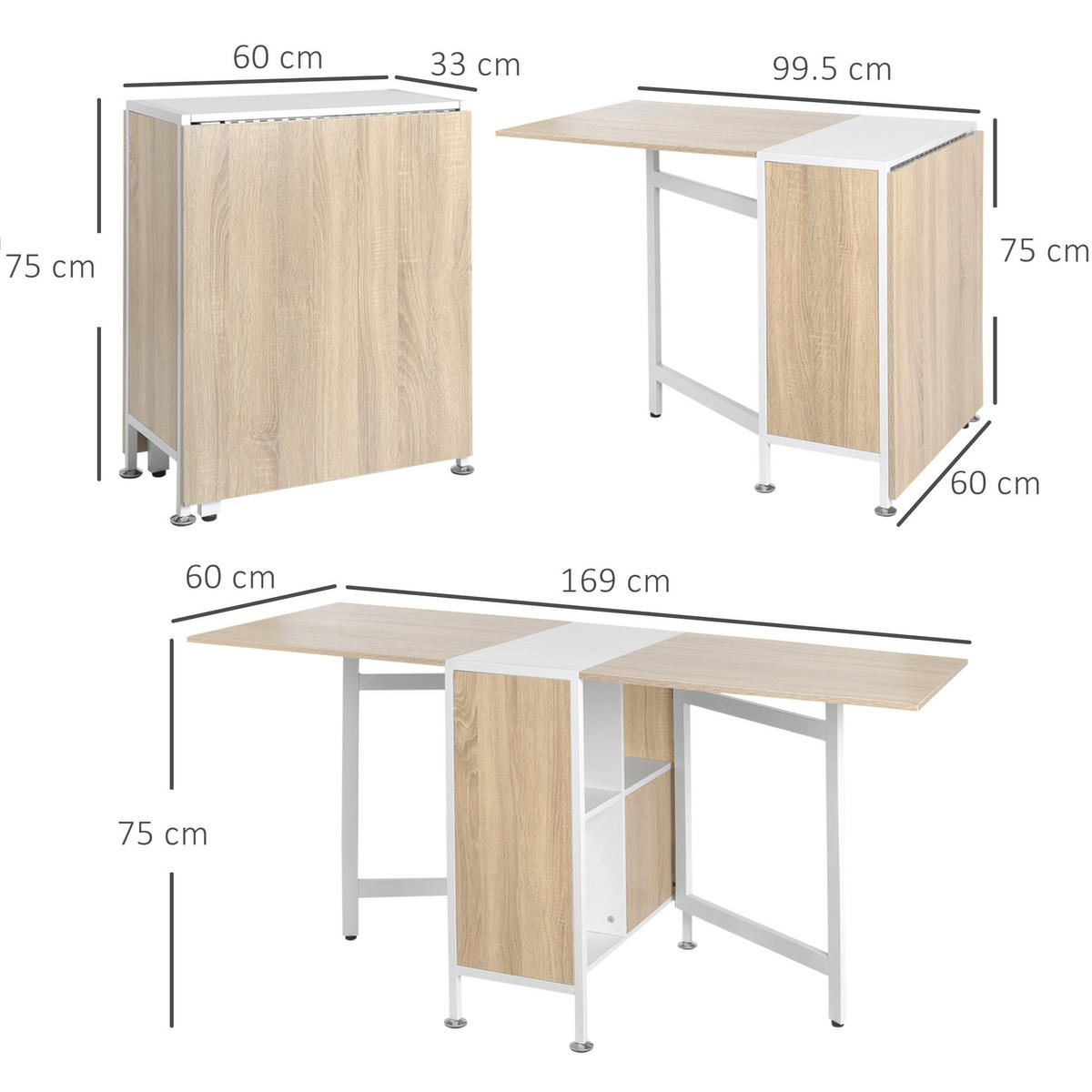 ESSTISCH Eiche, weiß 1 Stück - Beige, Metall (169/60/75cm) - GiPP