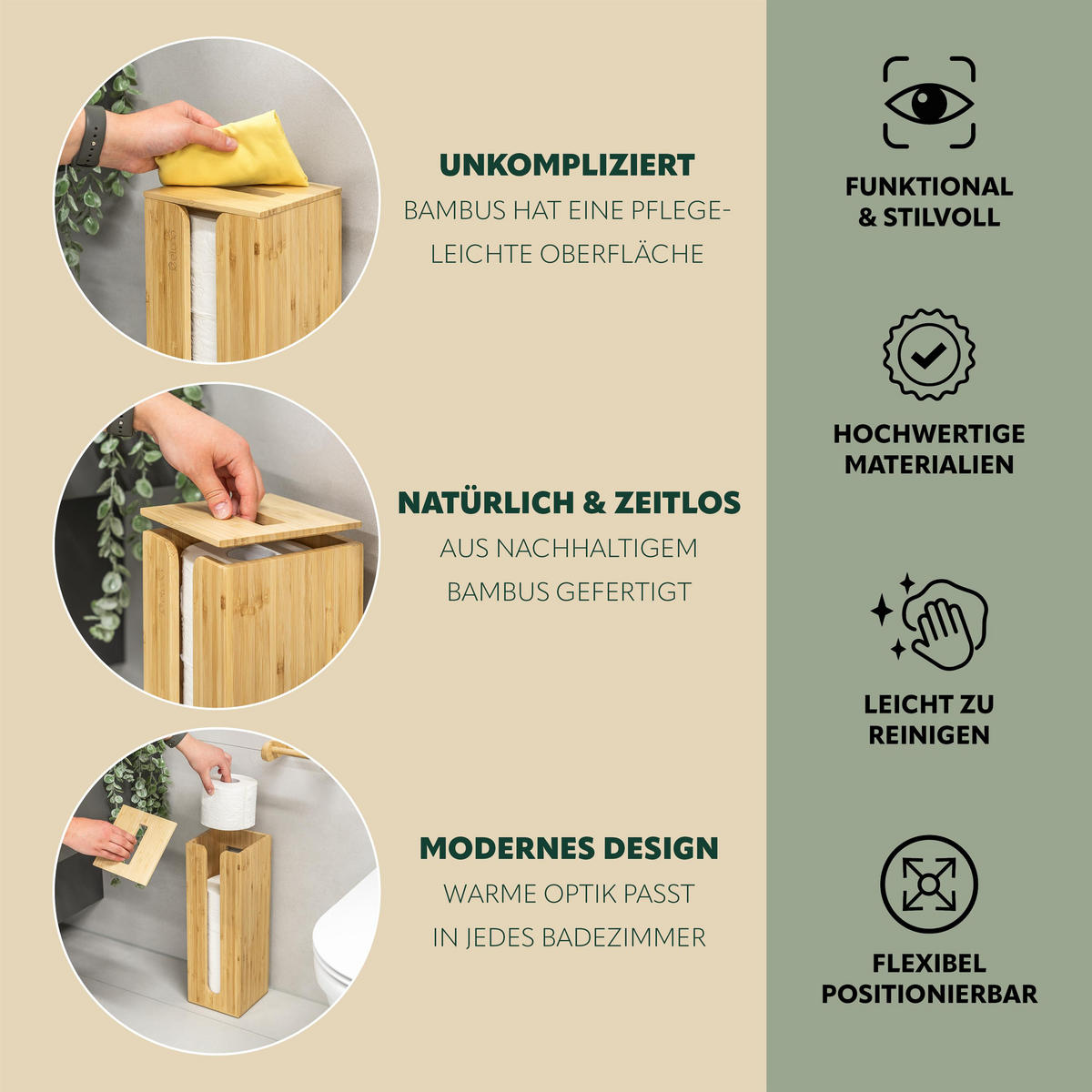 TOILETTENPAPIERHALTER, für 4 Ersatzrollen, Bambus - Braun, Holz (14.5/42/14.5cm) - eluno