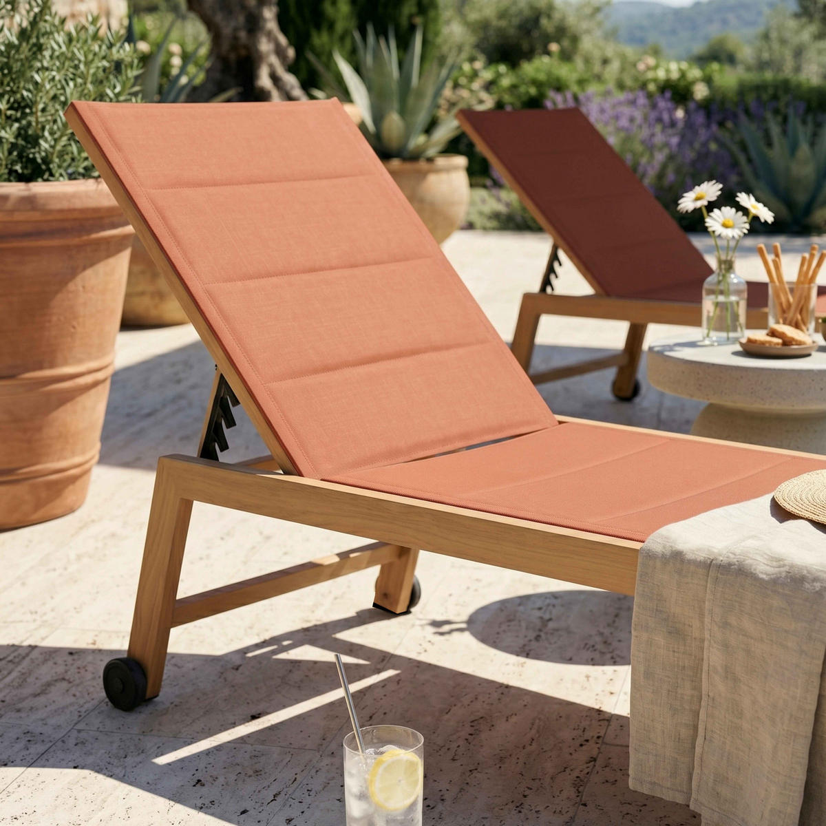 SONNENLIEGE 2-tlg., Terrakotta - Braun, Metall (169/102/65cm) - Oviala