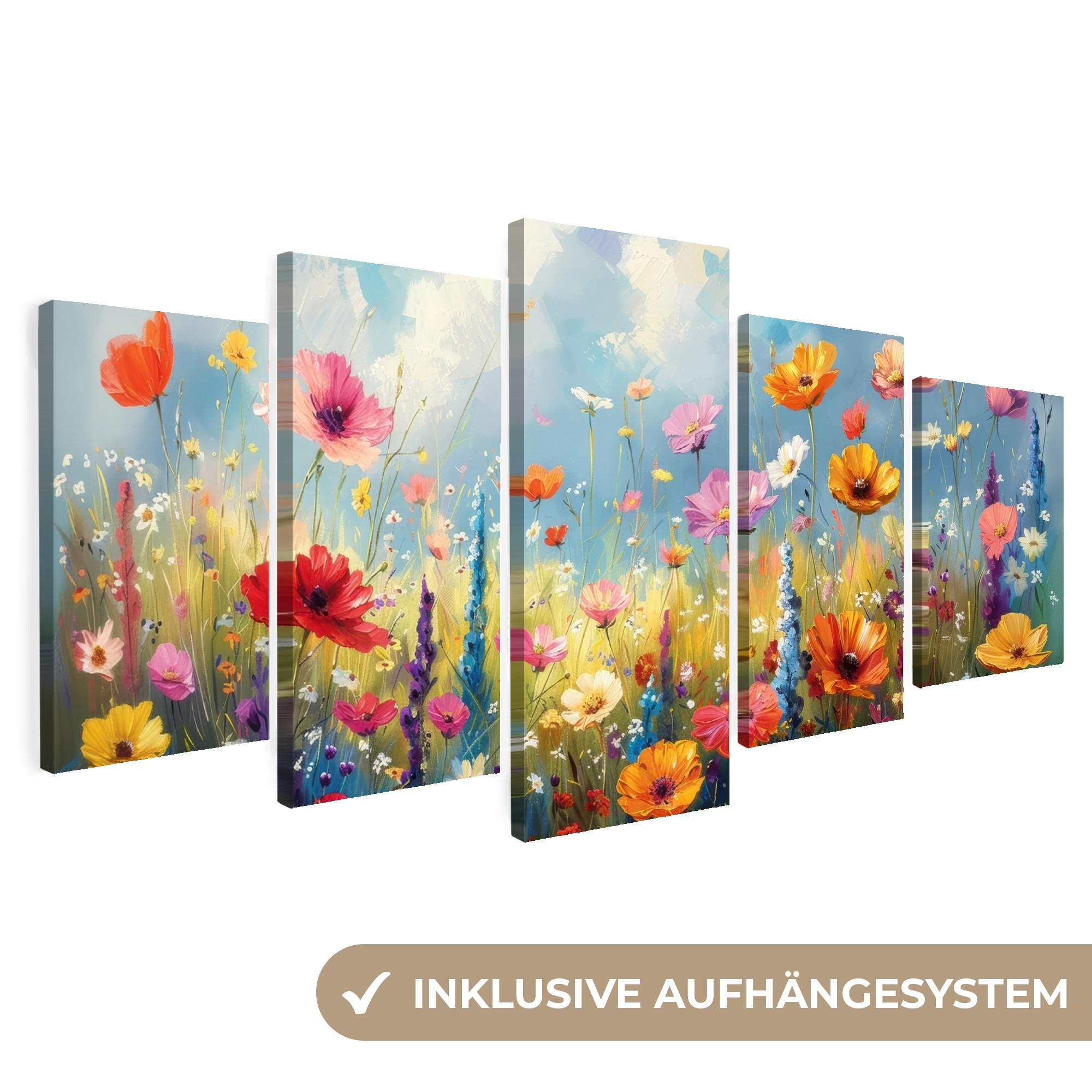 LEINWANDBILD - 5er Set - Blumen - Frühling - Farbenfroh - Sommerlich - 100x50 - Orange, Textil (100/50cm) - MuchoWow