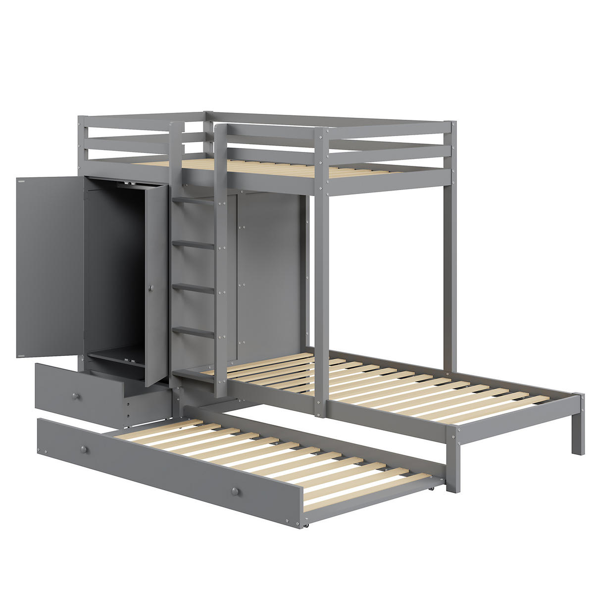 ETAGENBETT 90/200 cm grau mit Ausziehbett und Kleiderschrank - Grau, Holz (90/200cm) - OKWISH