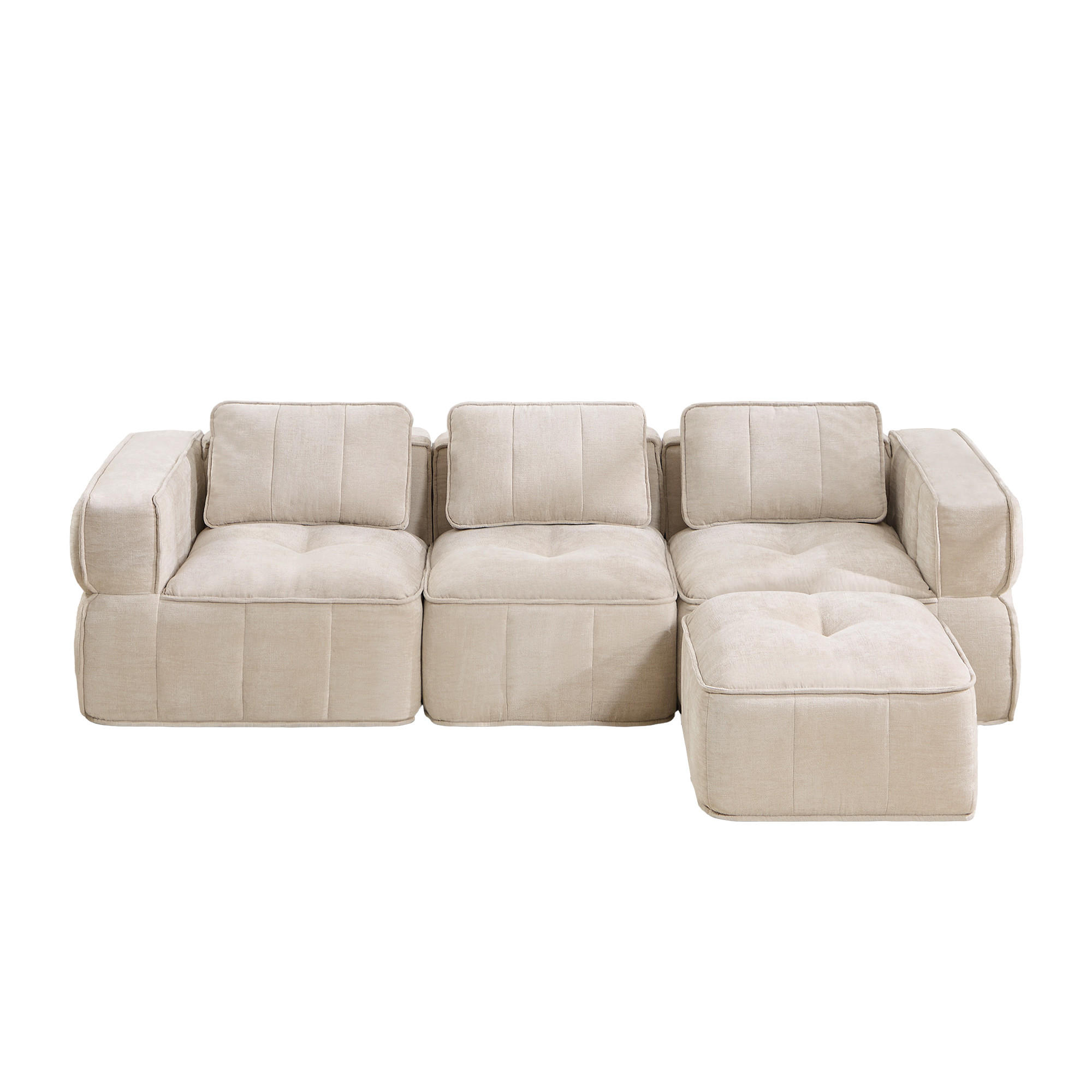 ECKSOFA 271/162/67 cm Beige mit 1 Fußhocker - Beige, Textil (271/162cm) - Oxeza
