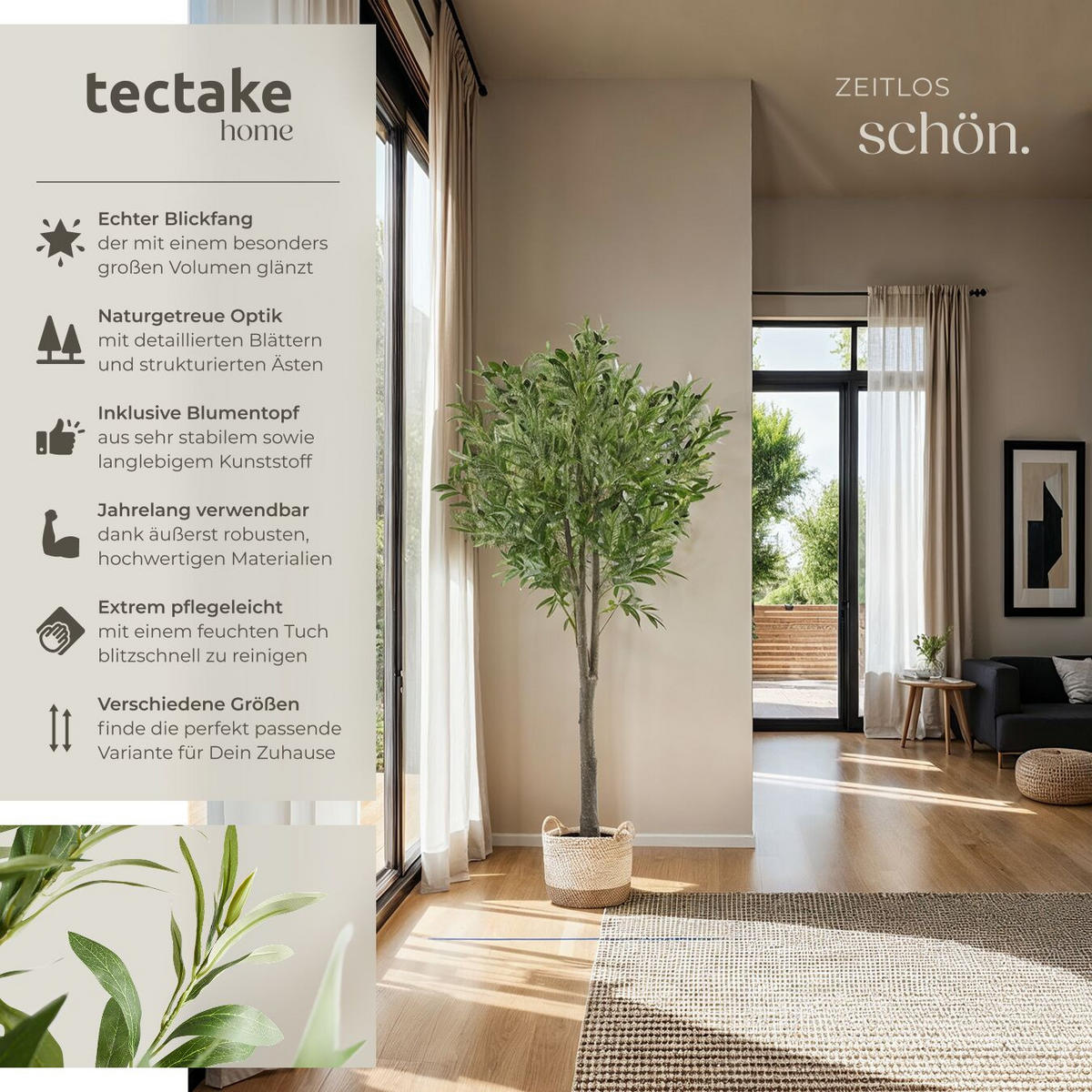 KÜNSTLICHER-OLIVENBAUM Oleand,stabiler Kunststoff-Blumentopf,grün - Grün, Kunststoff (150cm) - tectake