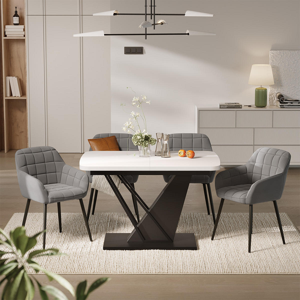 JEDILNA MIZA Fenaro, Bela/Črna, 120 x 80 cm s 4 jedilnimi stoli - črna/bela, leseni material (120/76/80cm) - Vicco