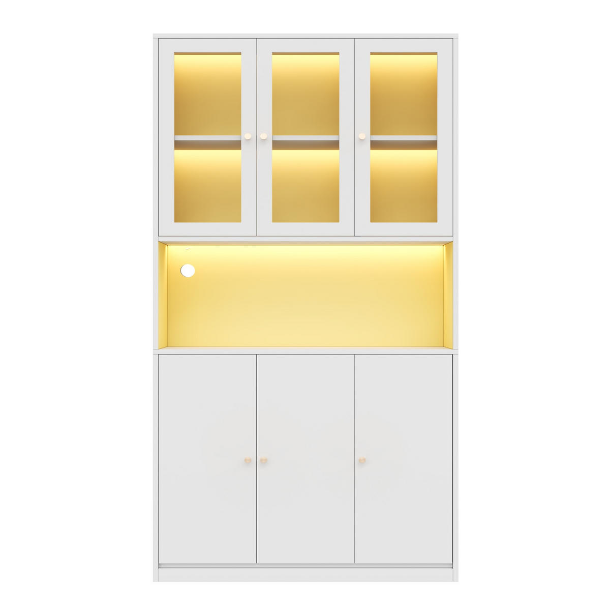 BÜCHERSCHRANK aus MDF 100x35x200 cm Weiß mit Glasvitrine, LED-Beleuchtung und 3 Türen - Weiß, Holzwerkstoff (100/200/35cm) - IVMEU
