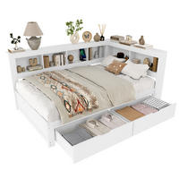 POLSTERBETT 140/200 cm mit 2 Schubladen, Ablagefächern, Steckdose und 2 USB-Anschlüssen, Weiß - Weiß, Holzwerkstoff (140/200cm) - Redom