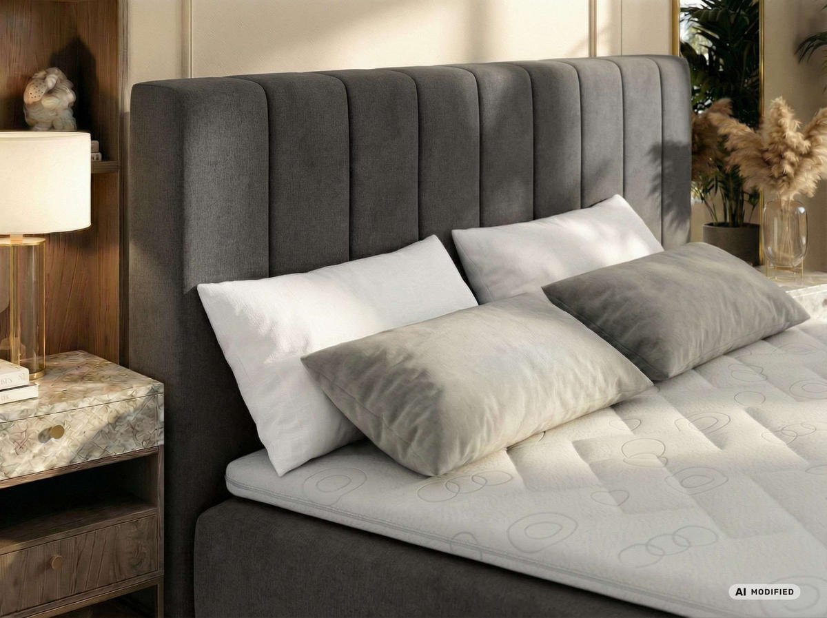 BOXBETT ALVER DUO 200/200 - Dunkelgrau Velvet - Topper T25 - H4 - Dunkelgrau/Schwarz, Kunststoff/Textil (200/200cm) - MKS
