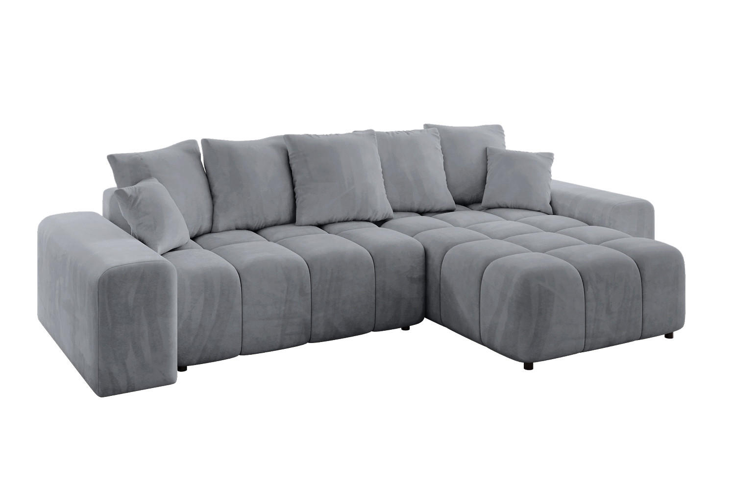ALTDECOR ROHOVÁ SEDACÍ SOUPRAVA s otomanem vpravo ENIL-L 297x189x68 světle šedý velur