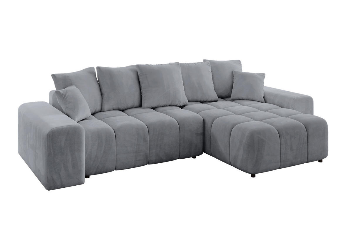 ECKSOFA Ottomane rechts ENIL-L 297x189x68 Hellgrau Velours - Titanfarben, Holzwerkstoff/Kunststoff (189/297cm) - ALTDECOR