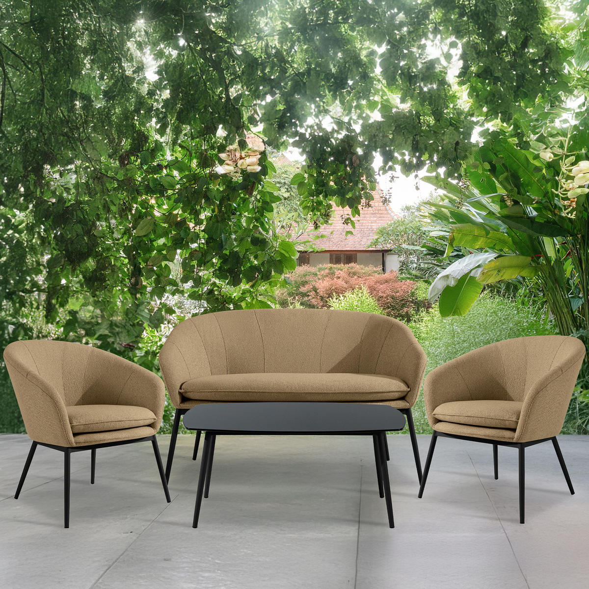 GARTENMÖBELSET SOLIS Gartenlounge-Set, warm beige/schwarz - Beige, Textil/Metall - KONSIMO®