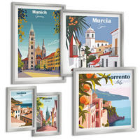 BILDER SET 5er Set - 50x50 cm & 20x30 cm & 40x60 cm Silberner Rahmen - Retro-Stadtillustrationen - Silberfarben, Kunststoff (40/60cm) - TULUP
