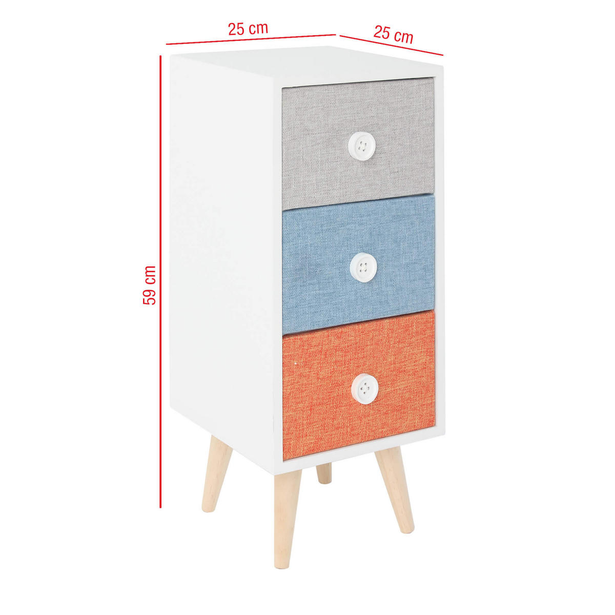 NACHTTISCH Mehrfarbig 25/25/59 cm - Multicolor, Holz (25/59/25cm) - Mobili Rebecca