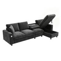 SOFA Grau L-Form Chenille Stauraum USB Couchtisch flexibel - Grau, Textil (137/84/280cm) - FLIEKS