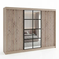 SCHWEBETÜRENSCHRANK NORIVO-Sonoma, Weiß-Lamelle, Schwarz-Spiegel, Weiß-Lamelle 200 cm - Schwarz/Braun, Holzwerkstoff (200/215/59.5cm) - A&J MöbelLand