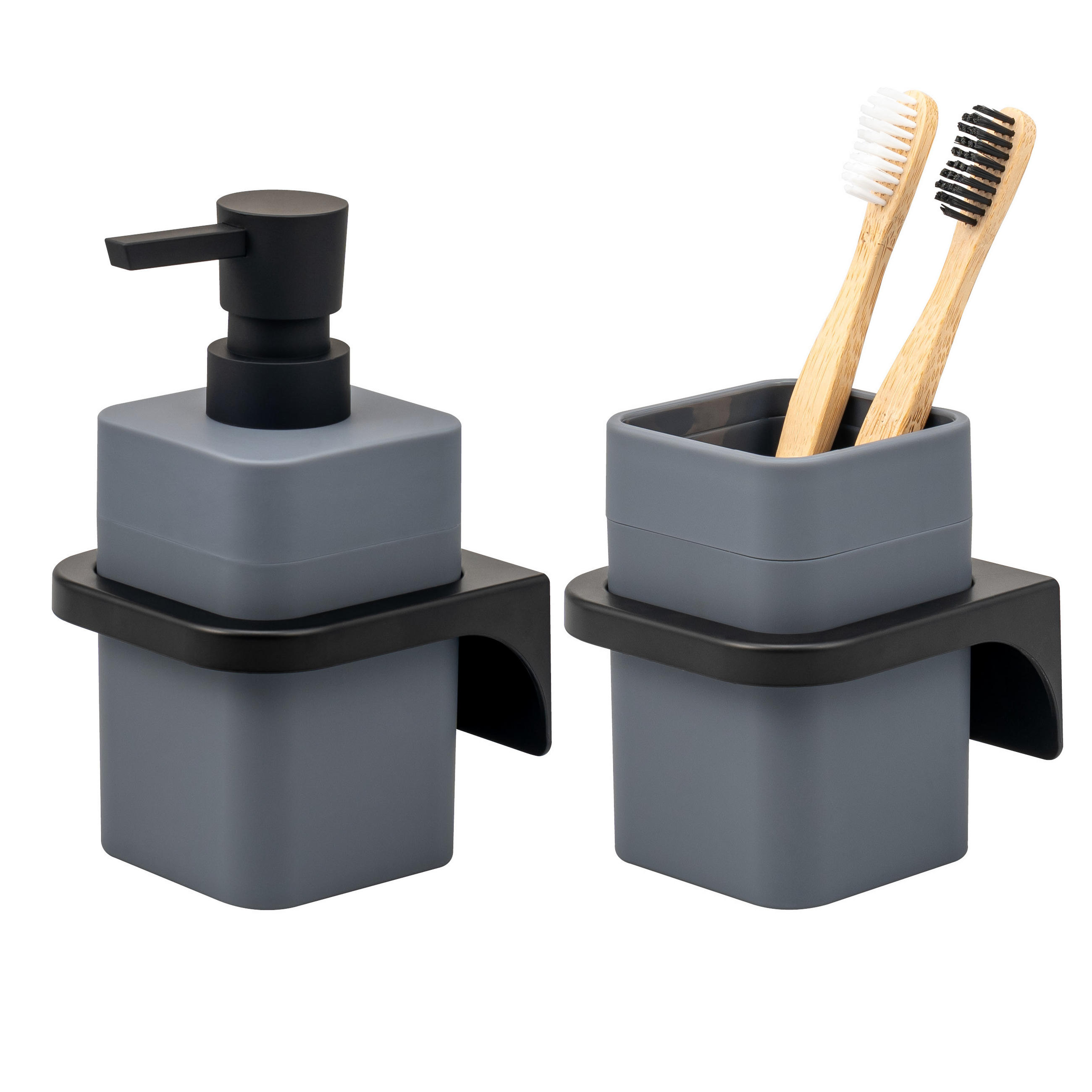 BADACCESSOIRESET SAVONA Softtouch (2er-Set) - Grau, Kunststoff (7/15.5/8.5cm) - bremermann