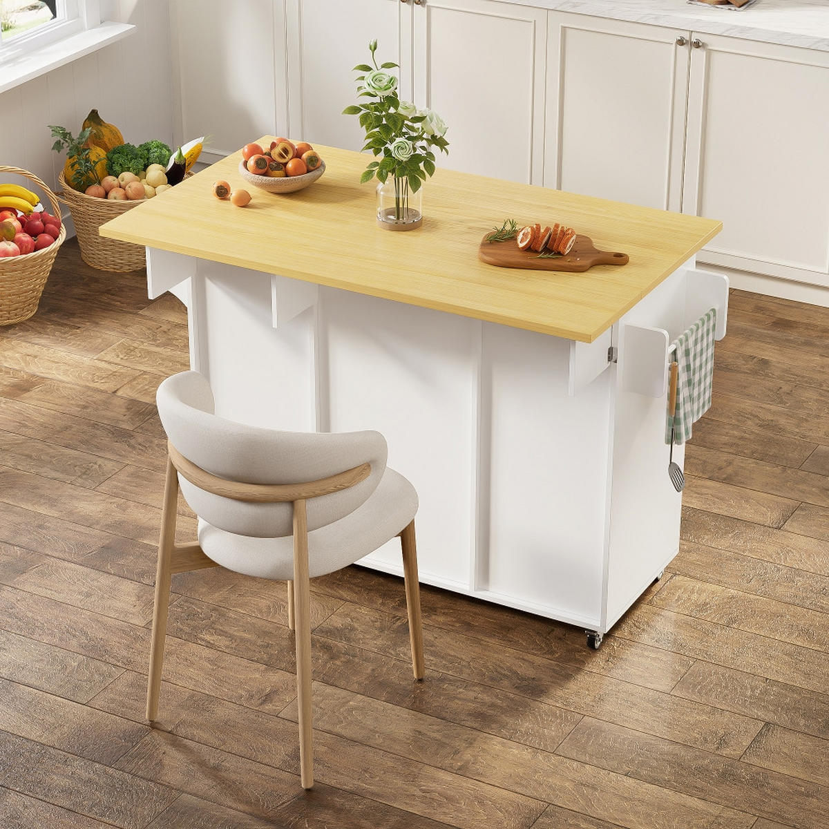 KÜCHENINSEL AUF ROLLEN Klappbare Arbeitsplatte MDF 120/45/92 cm - Naturfarben, Kunststoff (70/92/120cm) - Rolipo