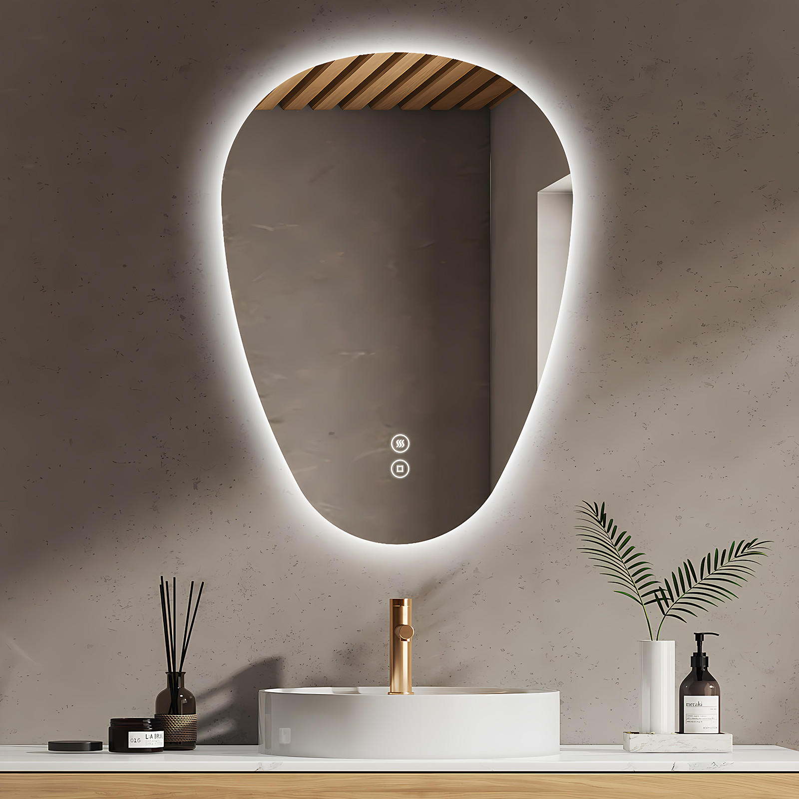 BADSPIEGEL mit Touch-Schalter, Dimmbar 80/60/3 cm - Weiß, Glas (60/3/80cm) - EMKE