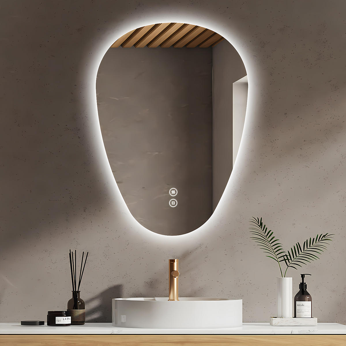 BADSPIEGEL mit Touch-Schalter, Dimmbar 80/60/3 cm - Weiß, Glas (60/3/80cm) - EMKE