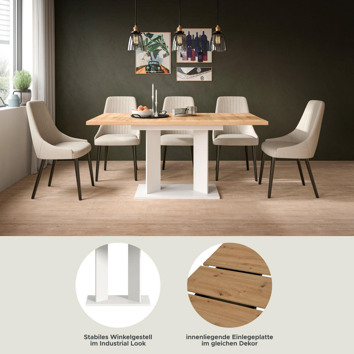 ESSTISCH GUSTAV (B/H/T: ca. 160/76/80 cm) in weiß/Artisan Eiche Nachbildung - Weiß, Holzwerkstoff (80/160/76cm)