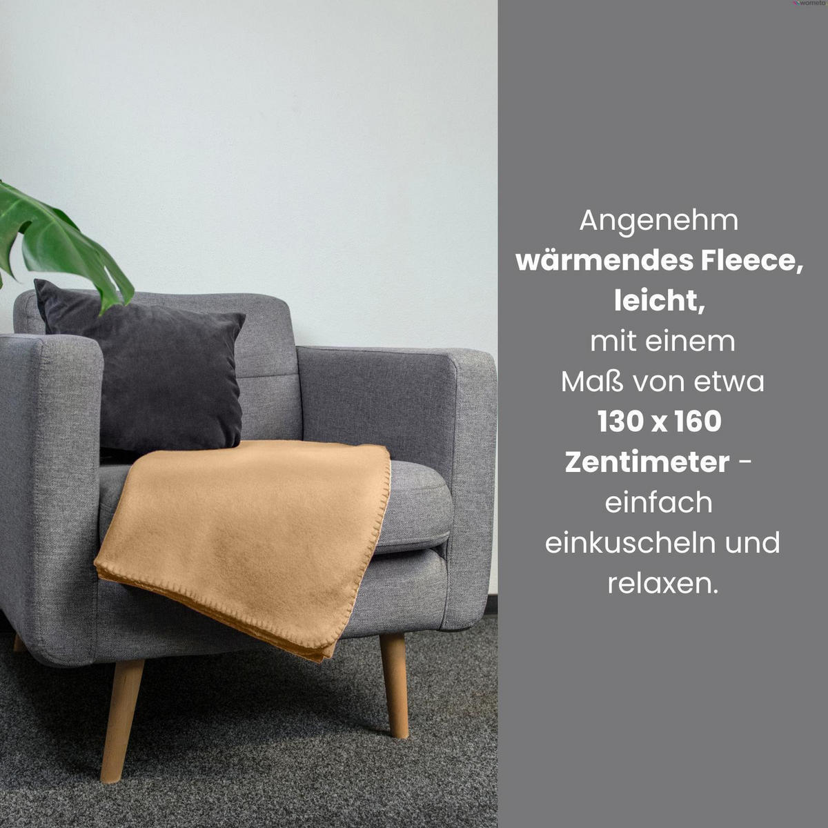 FLEECEDECKE 2er Set beige 130/160 cm Kettelrand Anti-Pilling - Beige, Textil (130/160cm) - wometo