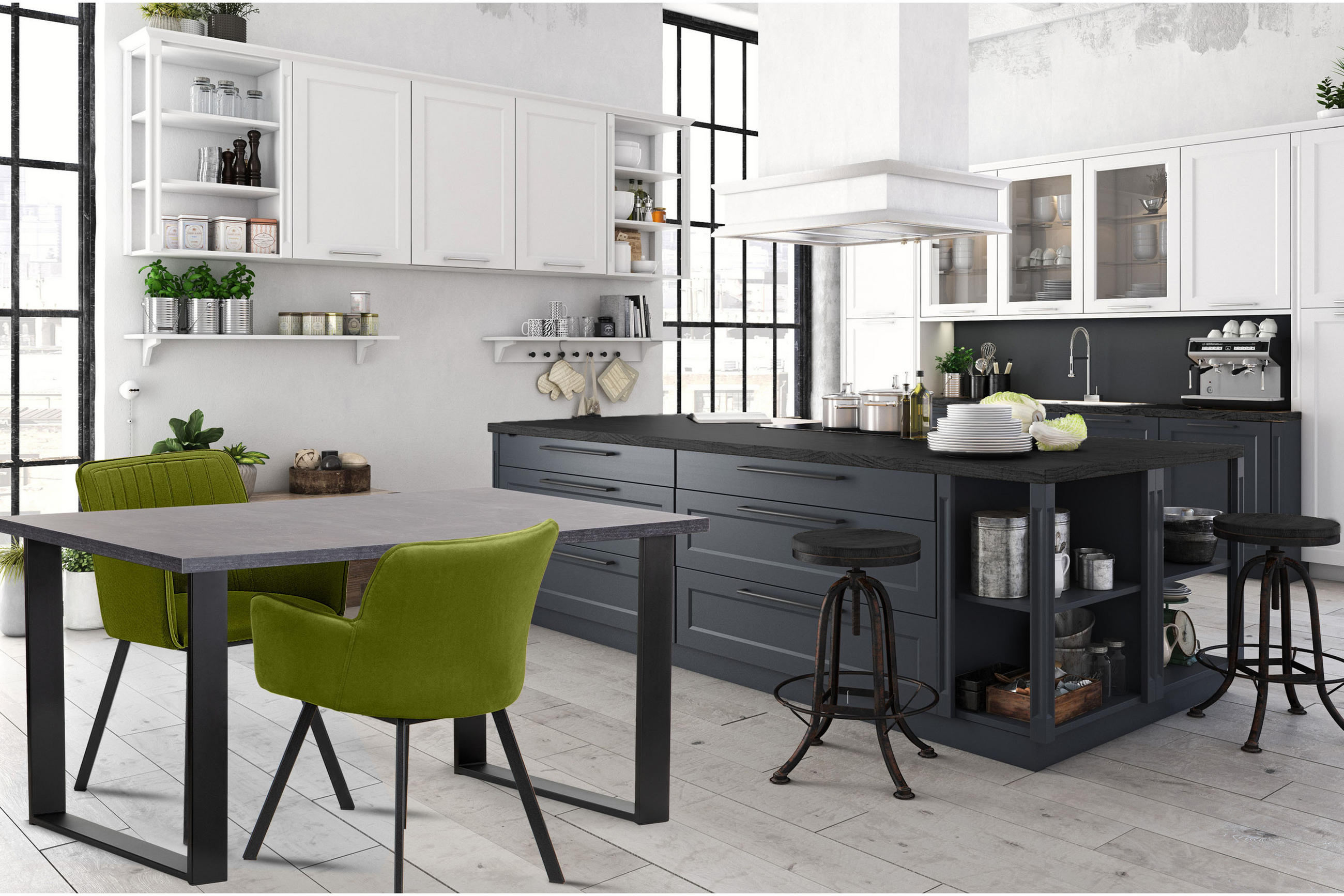 ESSTISCH CETO ausziehbar rechteckig Loft-Stile, grau - Schwarz/Grau, Holz/Metall (80/150/77cm) - KONSIMO®