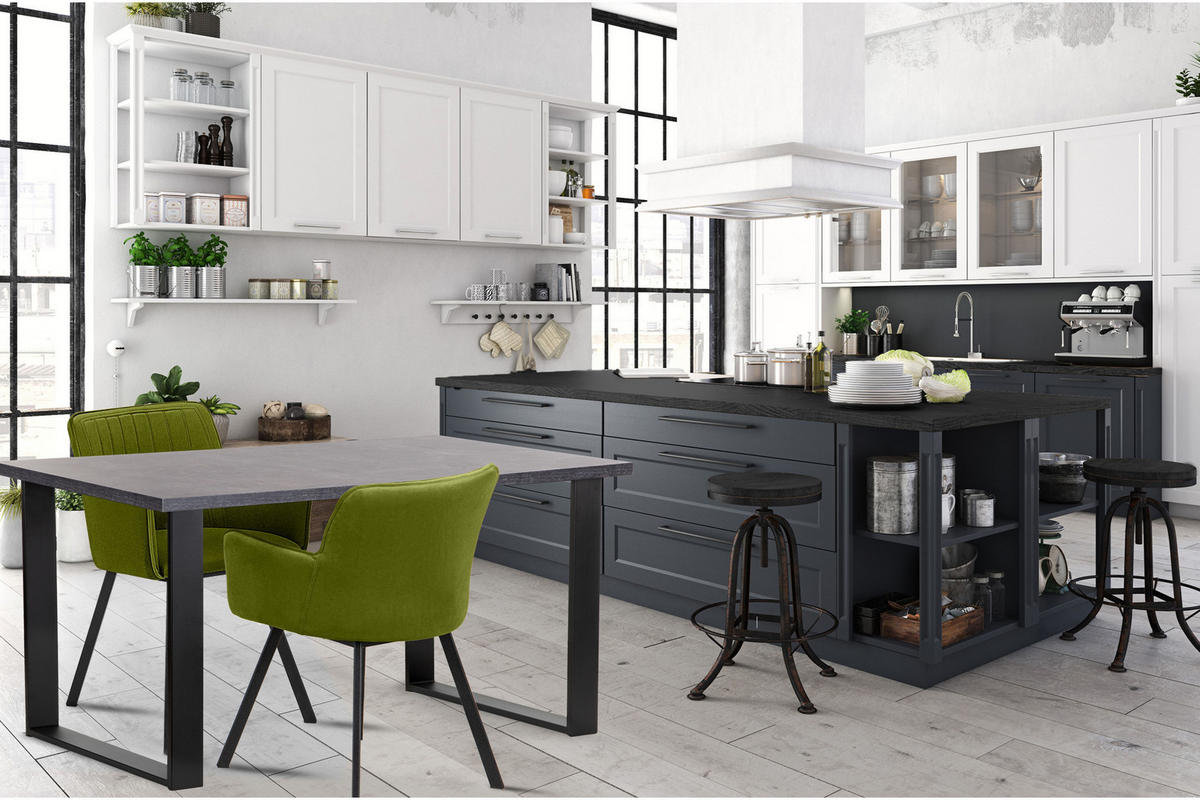 ESSTISCH CETO rechteckig Loft-Stile, grau - Schwarz/Grau, Holz/Metall (80/125/77cm) - KONSIMO®