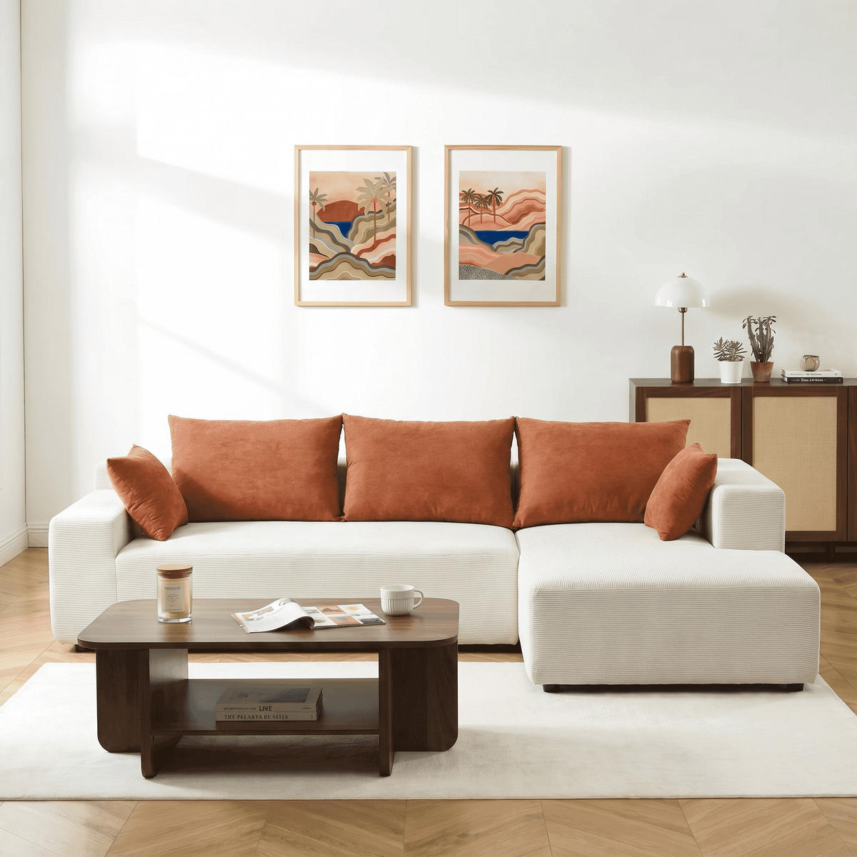 ECKSOFA Luna Weiß Orange 3-Sitzer Rechts - Weiß, Textil (267/175cm) - COCO Living