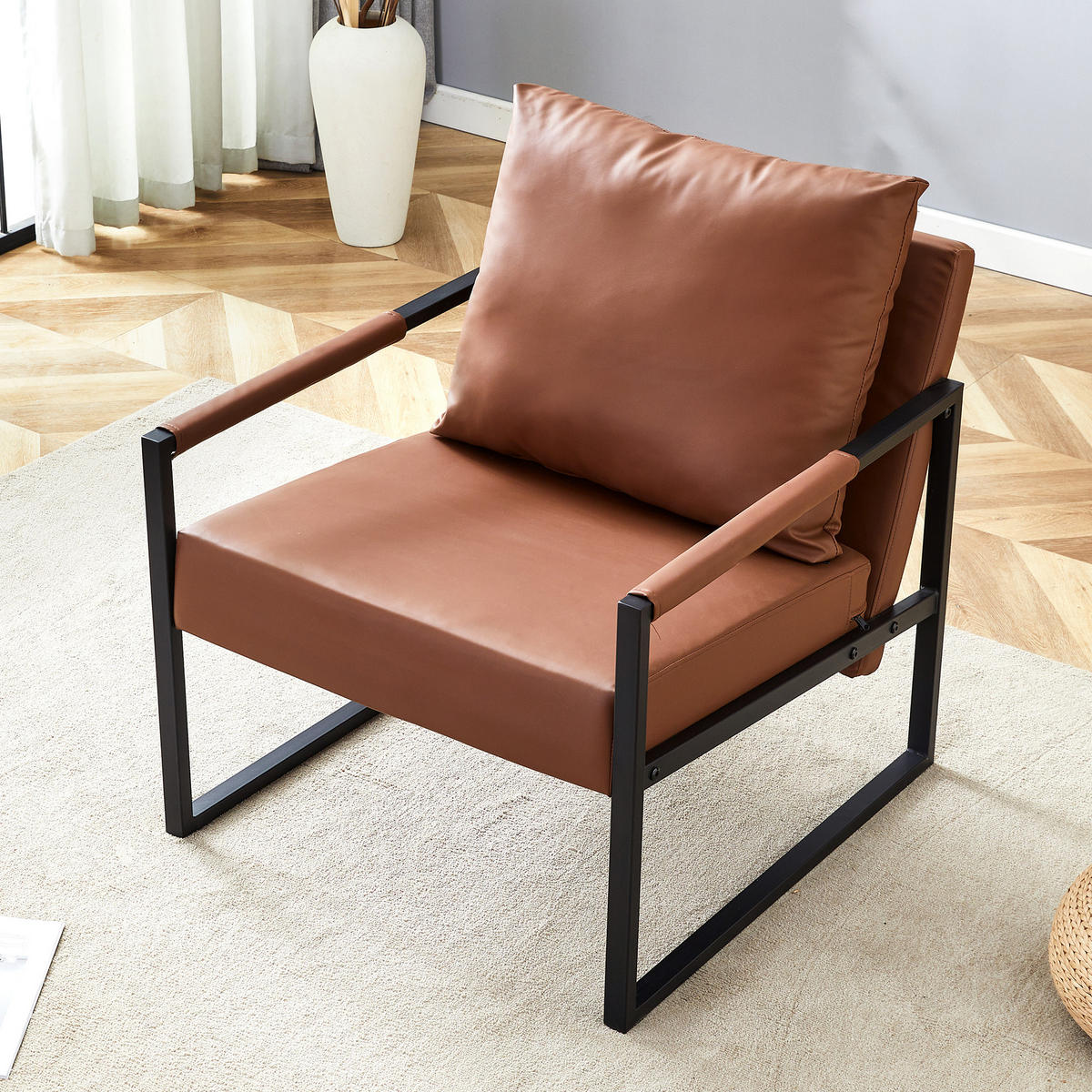 SESSEL mit schwarzem Metallrahmen, DE-42370, Braun - Braun, Metall (75.5/75.2/68.6cm) - ComfortXL