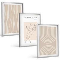BILDER SET 3er Set - 40x60 cm Silberner Rahmen - Abstrakte Boho-Dekorationen - Silberfarben, Kunststoff (40/60cm) - TULUP