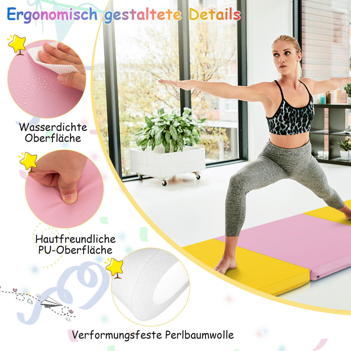 ÜBUNGSMATTE Gelb - Gelb, Leder (180/60cm) - COSTWAY