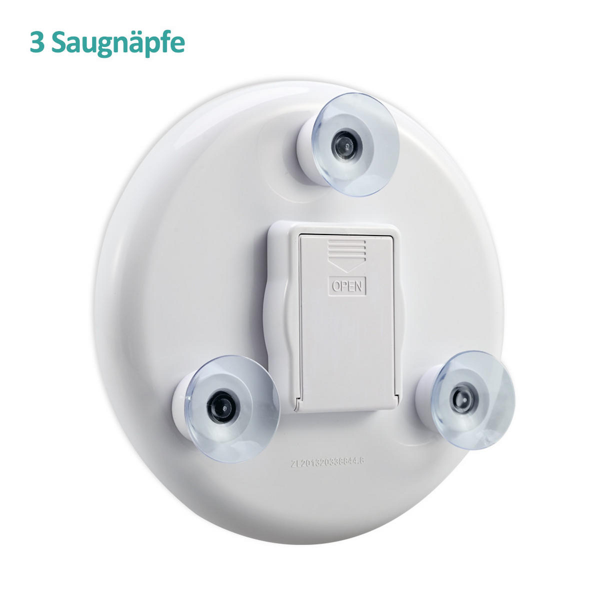 KOSMETIKSPIEGEL mit Licht mit Saugnapf, 5-fache Vergrößerung, Weiß, ф16,5 cm - Weiß, Glas (16.5/16.5/16.5cm) - EMKE