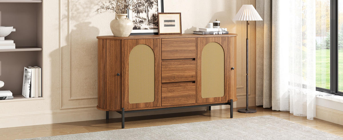 SIDEBOARD oval Rattan Holzoptik - Walnussfarben, Holzwerkstoff (140/77.5/38cm)