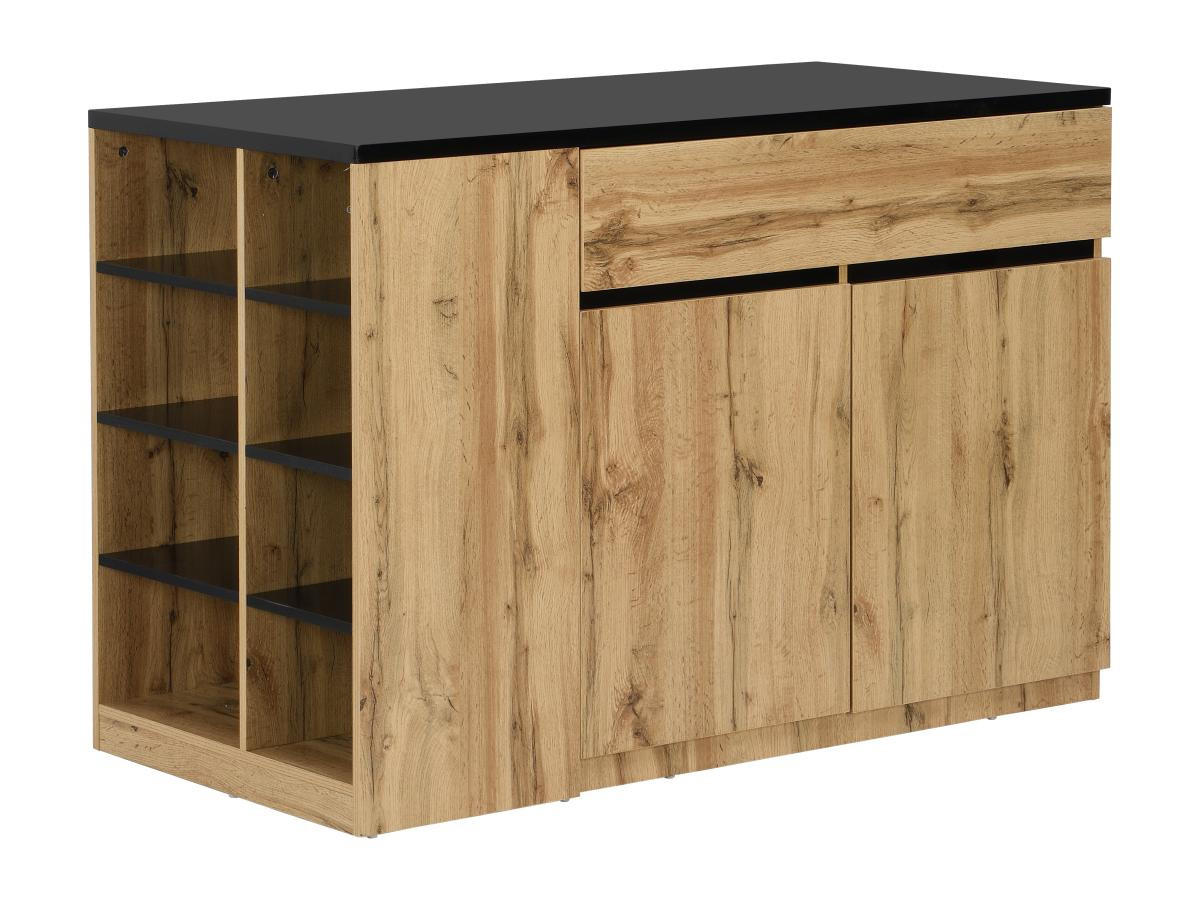 KÜCHENINSEL mit Stauraum - Schwarz & Naturfarben - MEILI - Schwarz, Holz (65/90/130cm) - Vente-Unique