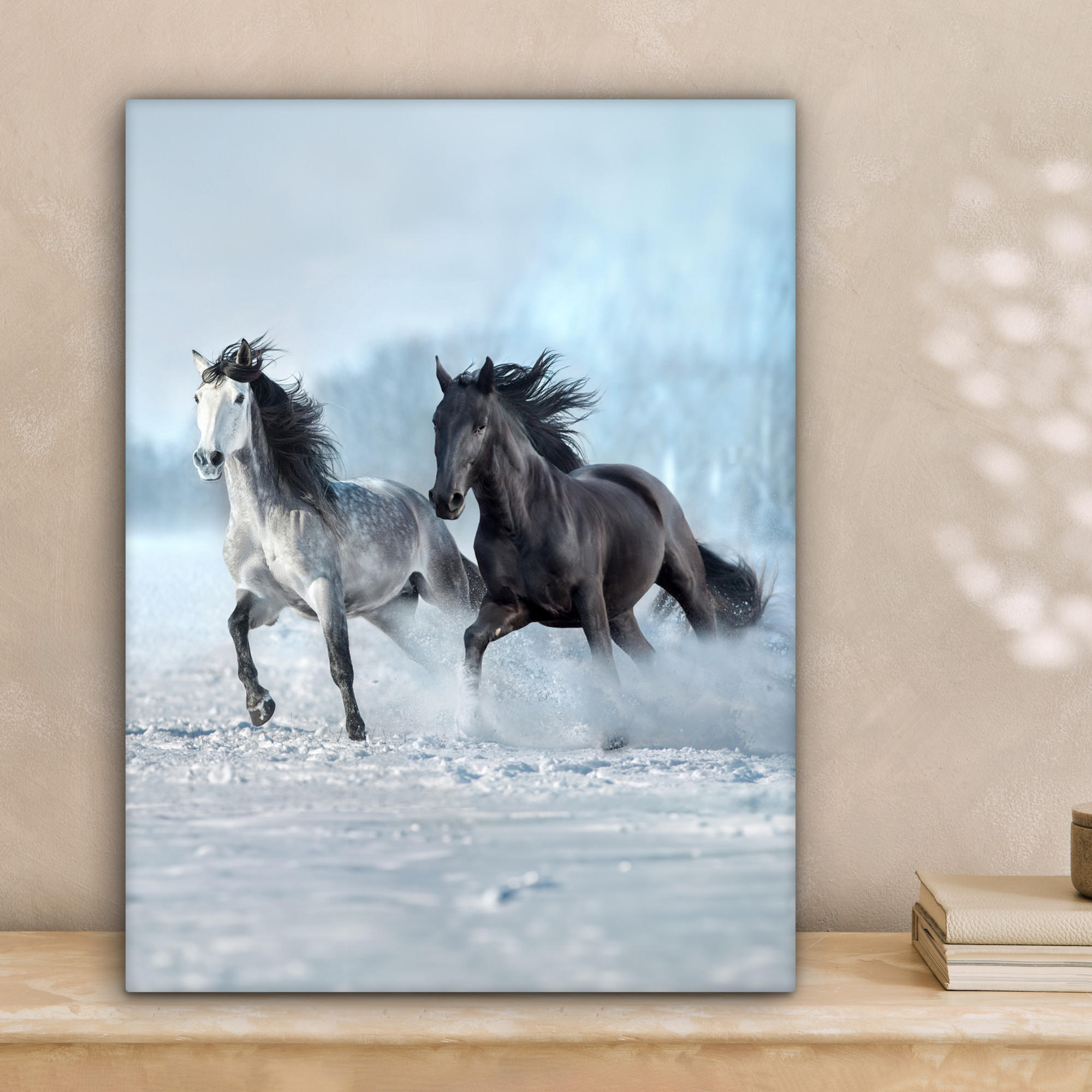 LEINWANDBILD Pferde - Winter - Tiere - Natur - Schnee 30x40 cm - Anthrazit, Textil (30/40cm) - MuchoWow