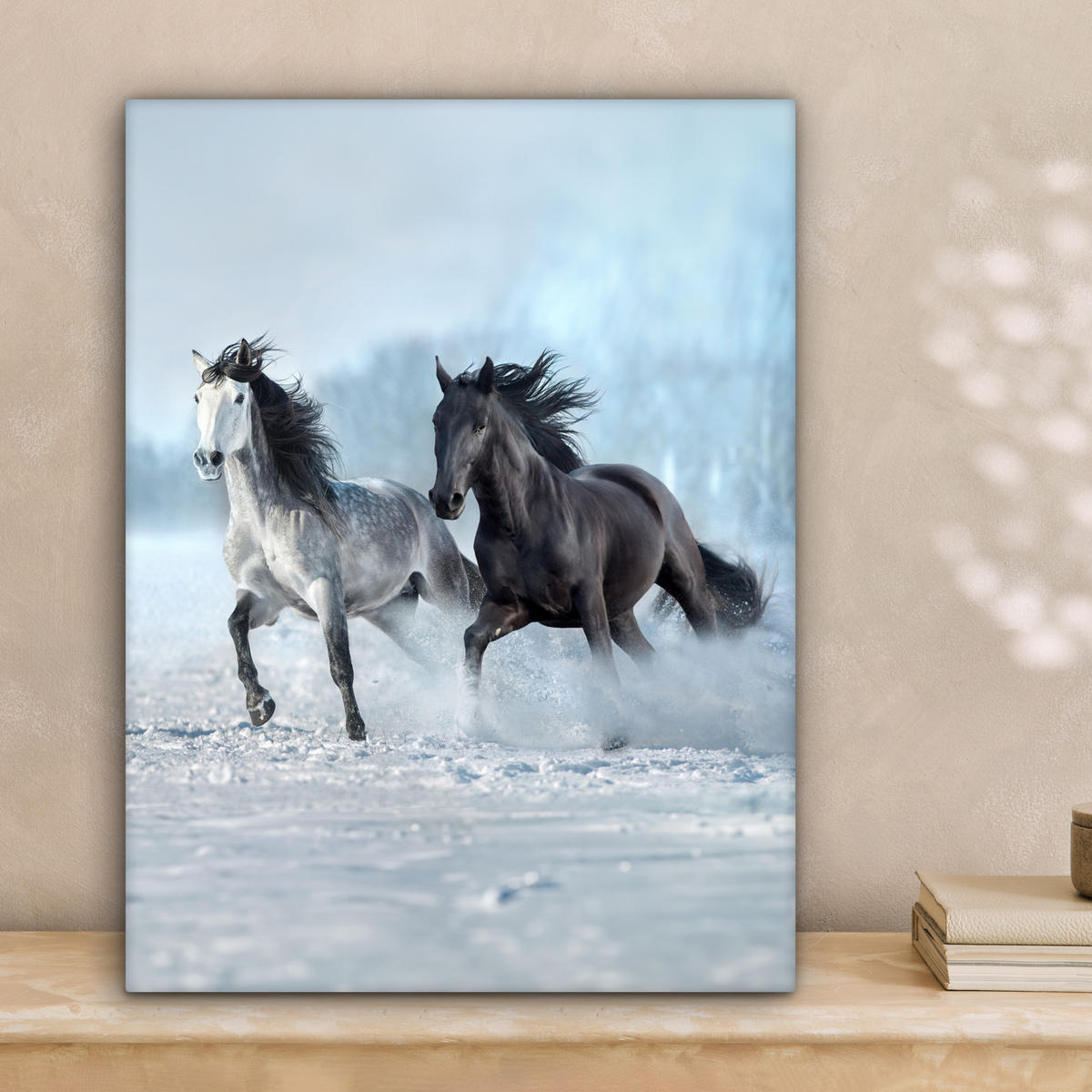 LEINWANDBILD Pferde - Winter - Tiere - Natur - Schnee 30x40 cm - Anthrazit, Textil (30/40cm) - MuchoWow